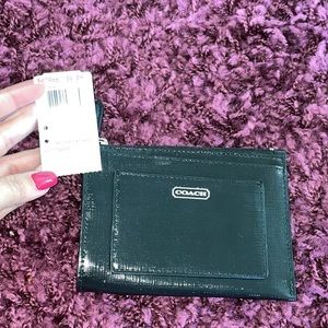 NWT coach small leather good black wallet key chain